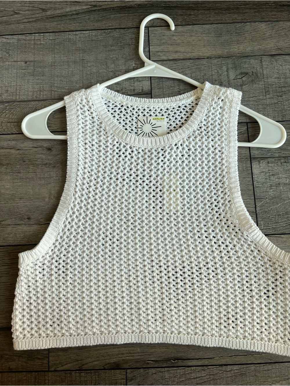 Aerie White Open-Weave Cropped Tank